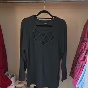 torrid Black Long Sleeve Top with Lattice Front